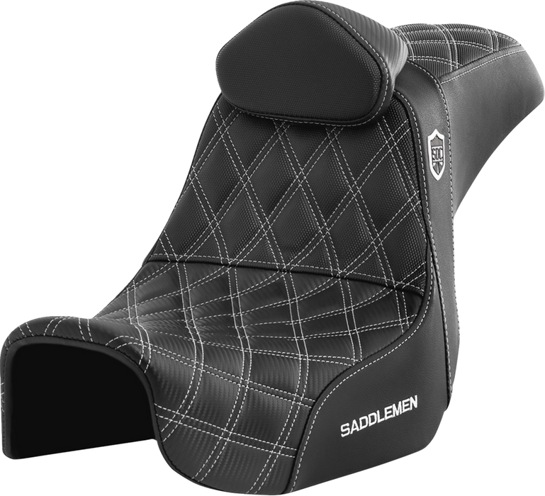 SADDLEMEN Pro Series SDC Performance Seat with Backrest White Stitch 2006-2017 DYNA