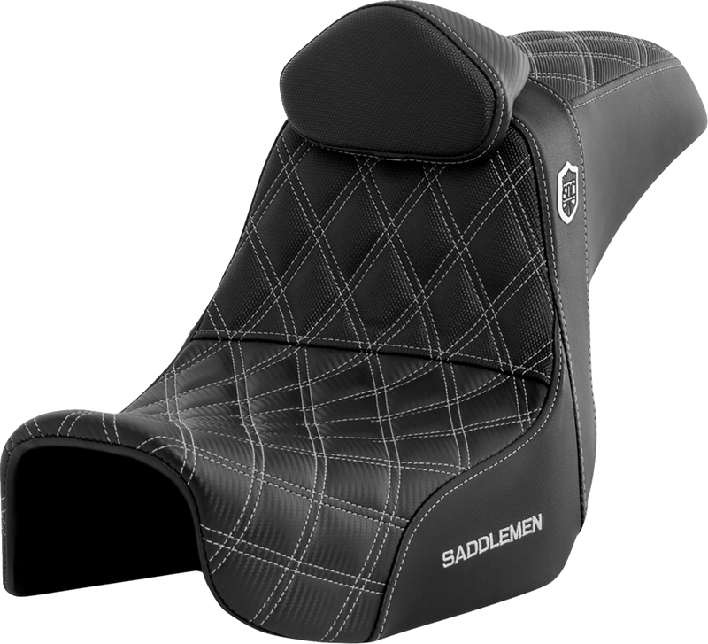 SADDLEMEN Pro Series SDC Performance Seat - w/ Backrest - Silver Stitch - Dyna '06-'17