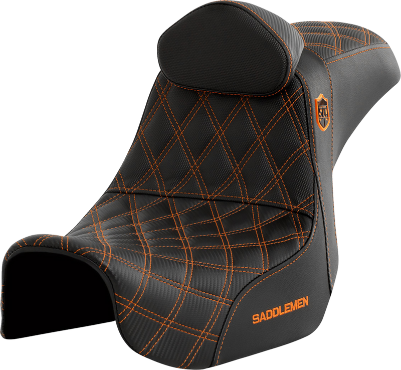 SADDLEMEN Pro Series SDC Performance Seat - w/ Backrest - Orange Stitch - Dyna '06-'17