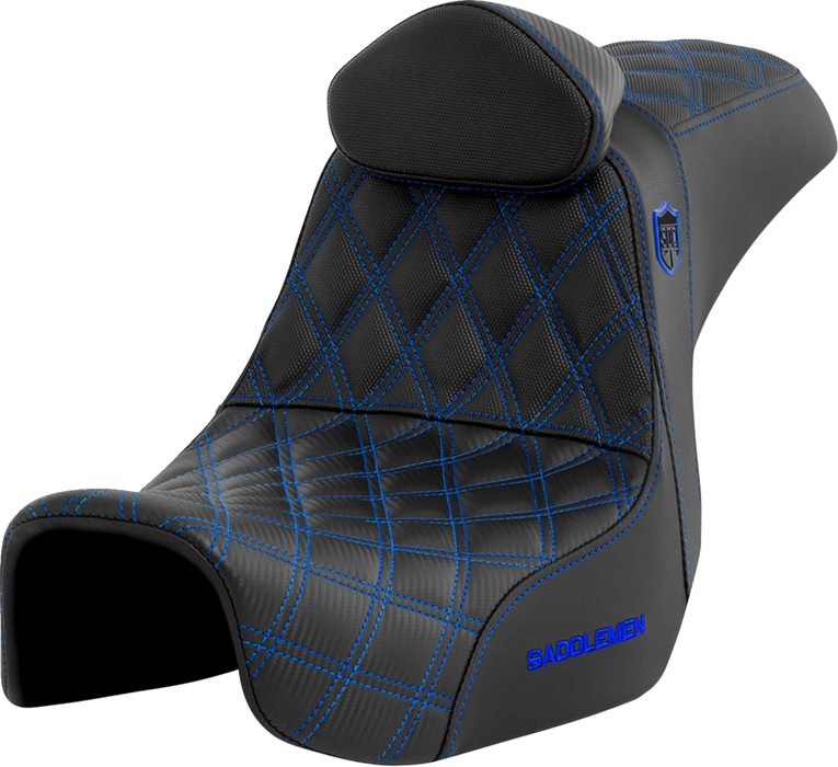 SADDLEMEN Pro Series SDC Performance Seat with Backrest Blue Stitch 2006-2017 DYNA