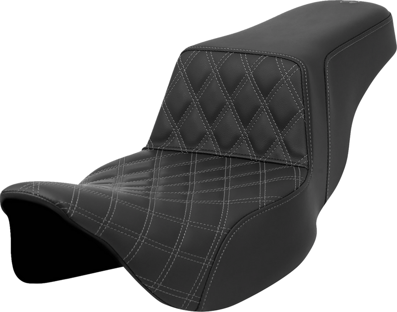 SADDLEMEN Step-Up Seat - Front Lattice Stitch - Gray Stitch - Extended Reach - Touring '08-'24