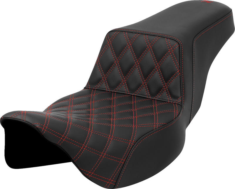 SADDLEMEN Step-Up Seat - Front Lattice Stitch - Red Stitch - Extended Reach - Touring '08-'24