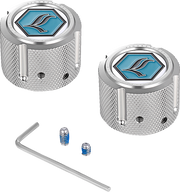 FIGURATI DESIGNS Axle Nut Cover - Front - Stainless Steel - Legends Suspension Logo - Silver FD02-FAC-SS