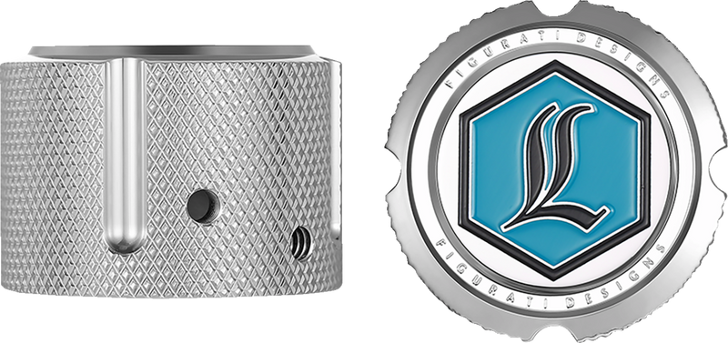 FIGURATI DESIGNS Axle Nut Cover - Front - Stainless Steel - Legends Suspension Logo - Silver FD02-FAC-SS