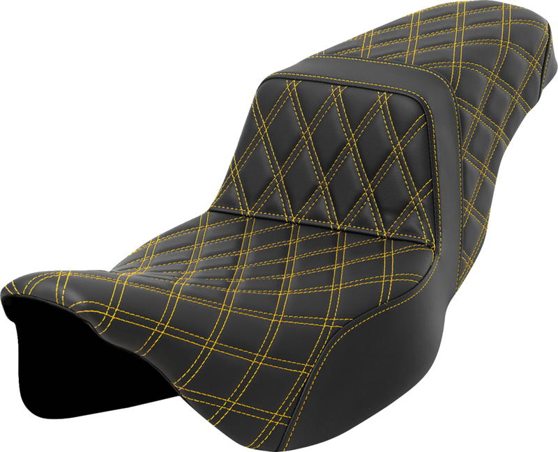 SADDLEMEN Step-Up Seat - Lattice Stitch - Gold Stitch - Extended Reach - Touring '08-'24