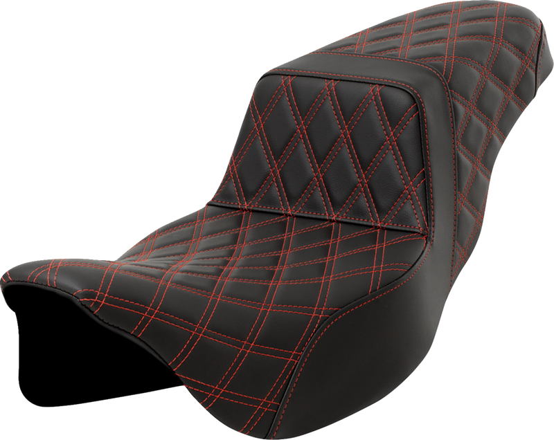 SADDLEMEN Step-Up Seat - Lattice Stitch - Red Stitch - Extended Reach - Touring '08-'24