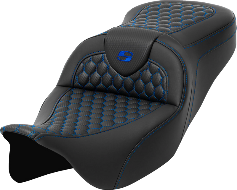 SADDLEMEN RoadSofa™ Seat - Honeycomb - Blue Stitch - without Backrest - Touring '08-'24