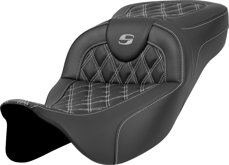 SADDLEMEN Extended Reach Roadsofa™ Seat - Lattice Stitch - Silver Stitch - without Backrest - Touring '08-'24