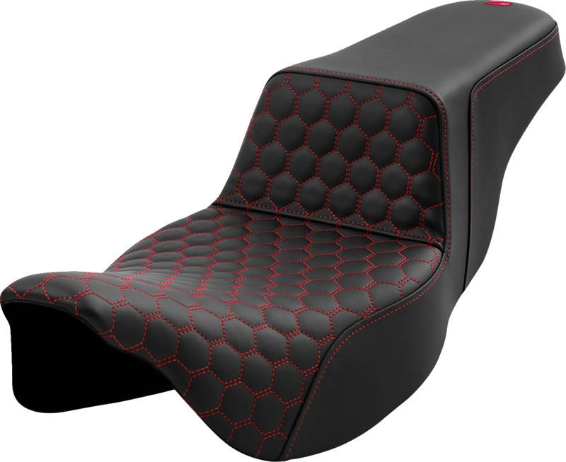 SADDLEMEN Step-Up Seat - Honeycomb - Extended Reach - Red Stitching - FL '08-'23 808-07B-17804