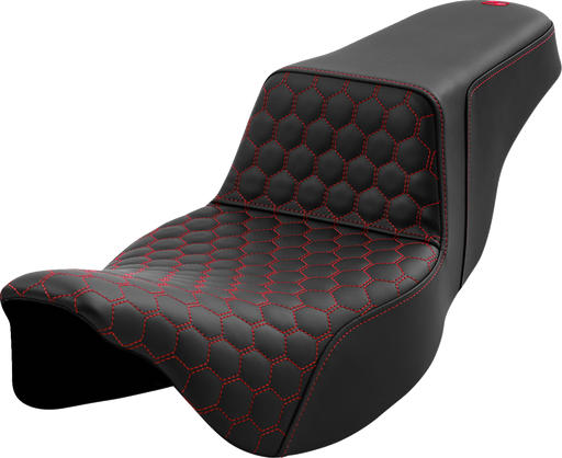 SADDLEMEN Step-Up Seat - Honeycomb - Extended Reach - Red Stitching - FL '08-'23 808-07B-17804
