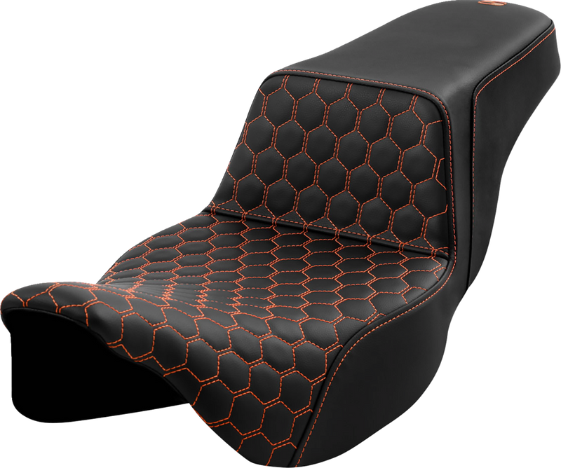 SADDLEMEN Step-Up Seat - Honeycomb - Extended Reach - Orange Stitching - Touring '08-'24