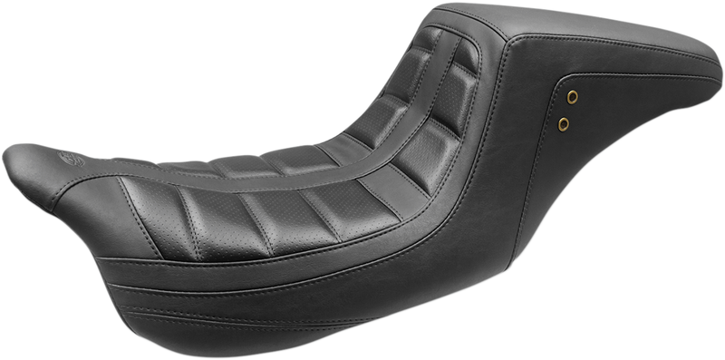 MUSTANG Squareback One-Piece Seat - Tuck and Roll - Black w/ Black Stitching - Touring '08-'21