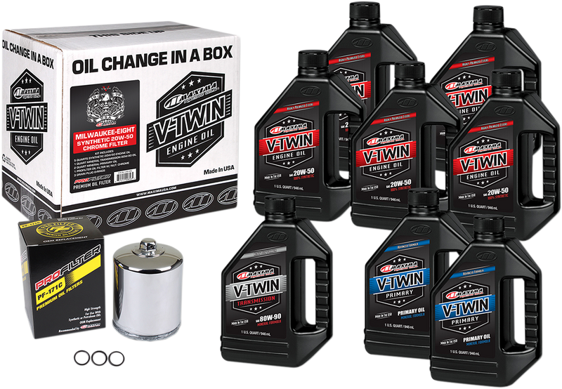 MAXIMA RACING OIL - M8 Synthetic 20W-50 Oil Change Kit - Chrome Filter