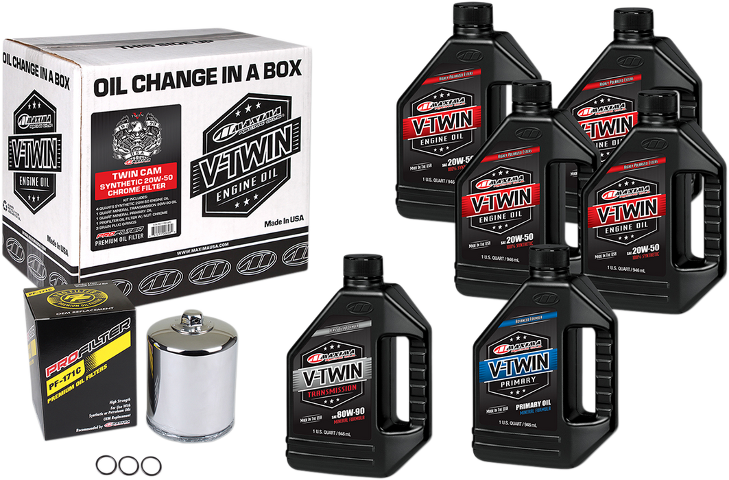 MAXIMA RACING OIL - Twin Cam Synthetic 20W-50 Oil Change Kit - Chrome Filter