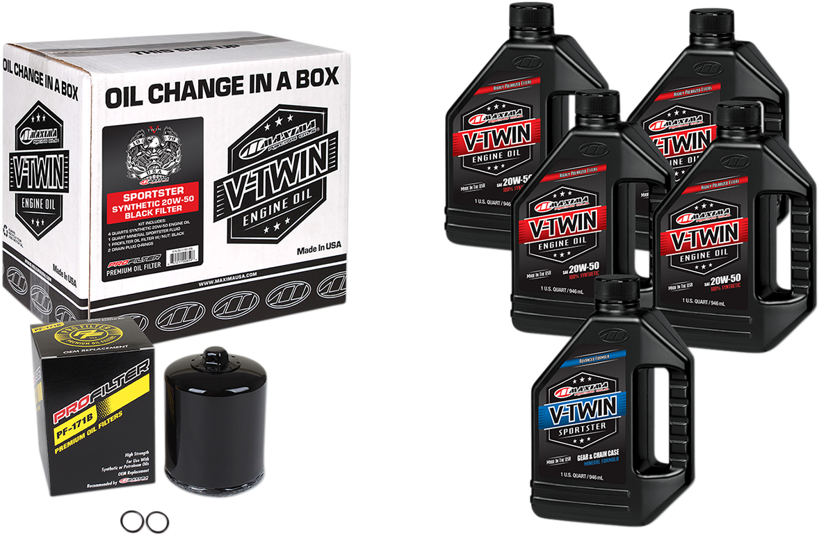 MAXIMA RACING OIL - Sportster Synthetic 20W-50 Oil Change Kit - Black Filter