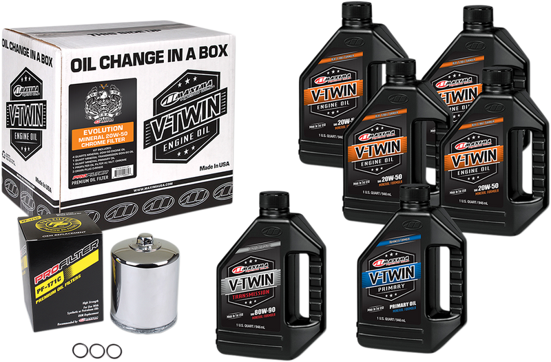 MAXIMA RACING OIL - EVO Mineral 20W-50 Oil Change Kit - Chrome Filter