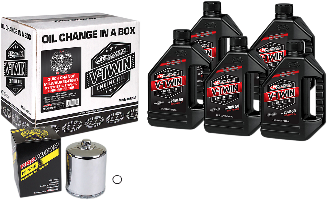 MAXIMA RACING OIL - M8 - Synthetic 20W-50 Oil Change Kit - Chrome Filter