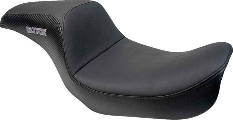 SLYFOX Drifter Seat - Gray Logo - Black Vinyl w/ Slipstop - Carbon Fiber - Dyna '96-'03 4883B-slyfox
