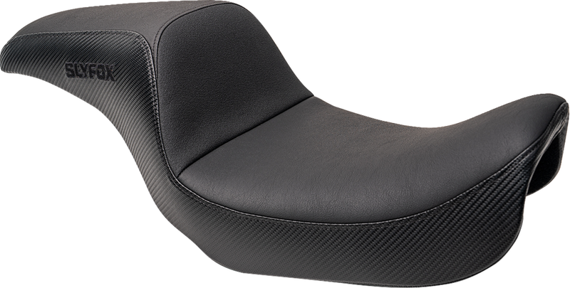 SLYFOX Drifter Seat - Black Logo - Black Vinyl w/ Slipstop - Carbon Fiber - Dyna '96-'03 4683A-slyfox