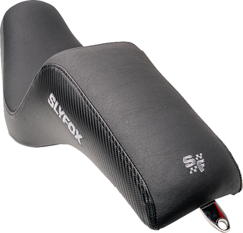 SLYFOX Drifter Seat - Gray Logo - Black Vinyl w/ Slipstop - Carbon Fiber - Dyna '96-'03 4883B-slyfox