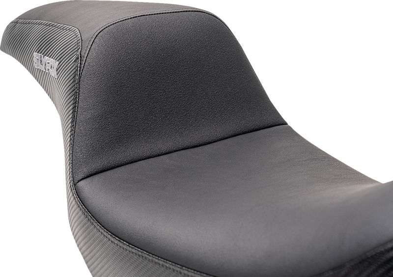 SLYFOX Drifter Seat - Gray Logo - Black Vinyl w/ Slipstop - Carbon Fiber - Dyna '96-'03 4883B-slyfox