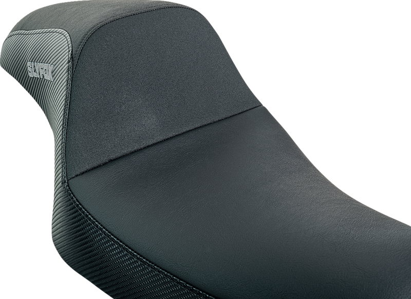 SLYFOX Drifter Seat - Gray Logo - Black Vinyl w/ Slipstop - Carbon Fiber - XL '04-'22 4684B-slyfox