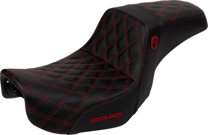 SADDLEMEN Pro Series SDC Performance Seat - Carbon Fiber/Lumbar Gripper - Red Stitch - Dyna '06-'17 SC80604RED