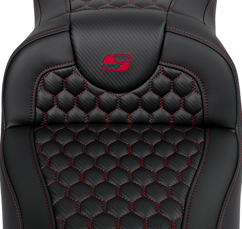 SADDLEMEN RoadSofa™ Seat - Honeycomb - Red Stitch - Extended Reach - without Backrest - Touring '08-'24