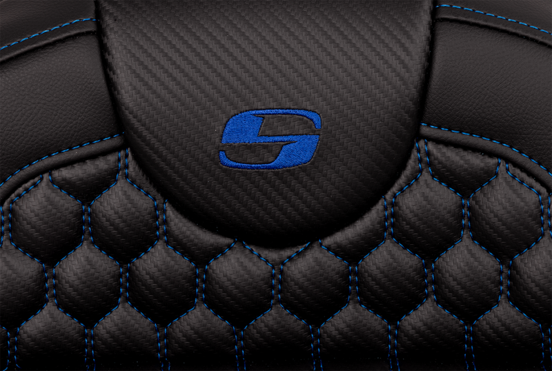 SADDLEMEN RoadSofa™ Seat - Honeycomb - Blue Stitch - Extended Reach - without Backrest - Touring '08-'24