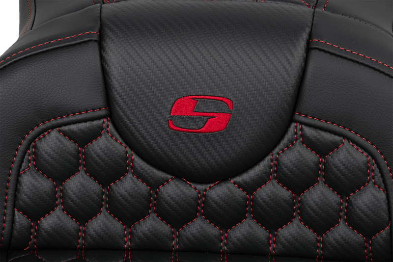 SADDLEMEN RoadSofa™ Seat - Honeycomb - Red Stitch - Extended Reach - without Backrest - Touring '08-'24