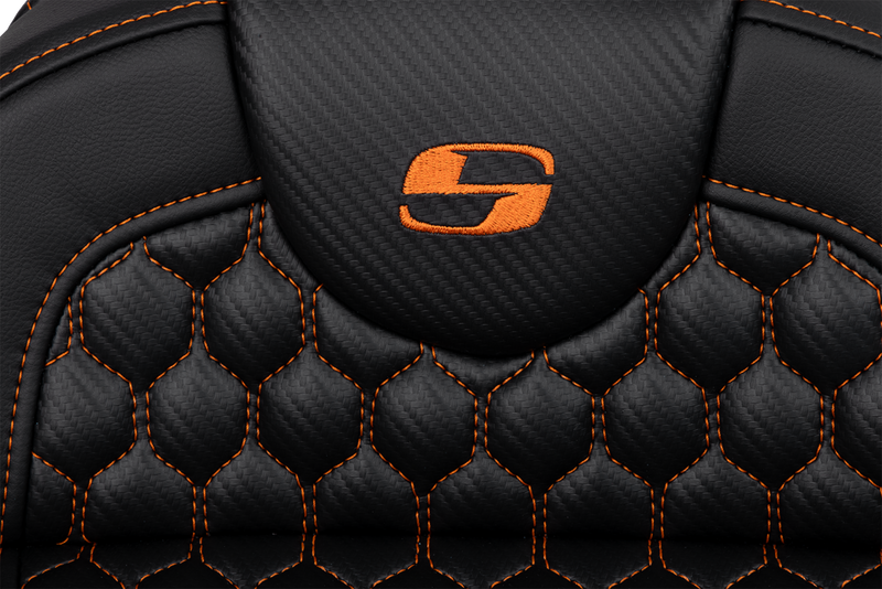 SADDLEMEN RoadSofa™ Seat - Honeycomb - Orange Stitch - Extended Reach - without Backrest - Touring '08-'24