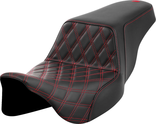 SADDLEMEN Step-Up Seat - Front Lattice Stitch - Red Stitch - FLH/FLT '08-'23 808-07B-17204