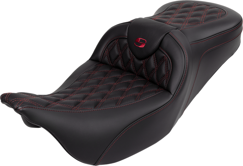 SADDLEMEN Roadsofa™ Seat - with Backrest - Wine Berry Stitch - Touring '08-'24