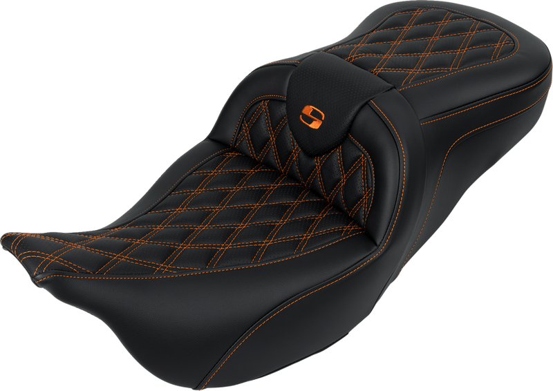SADDLEMEN Roadsofa™ Seat - with Backrest - Orange Stitch - Touring '08-'24
