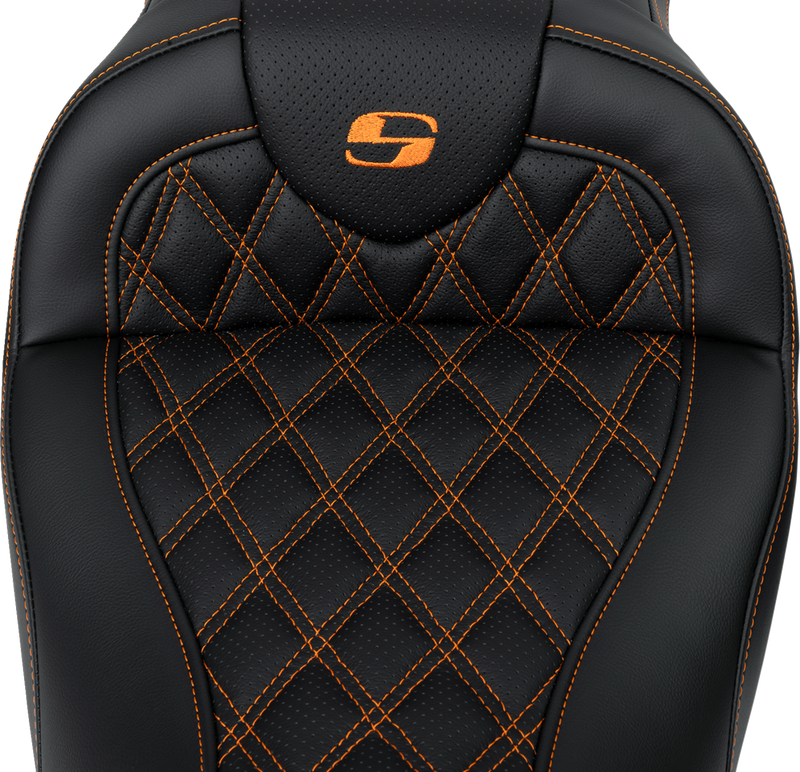 SADDLEMEN Roadsofa™ Seat - with Backrest - Orange Stitch - Touring '08-'24