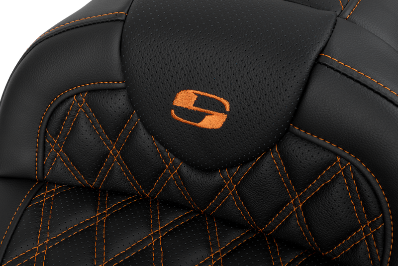 SADDLEMEN Roadsofa™ Seat - with Backrest - Orange Stitch - Touring '08-'24