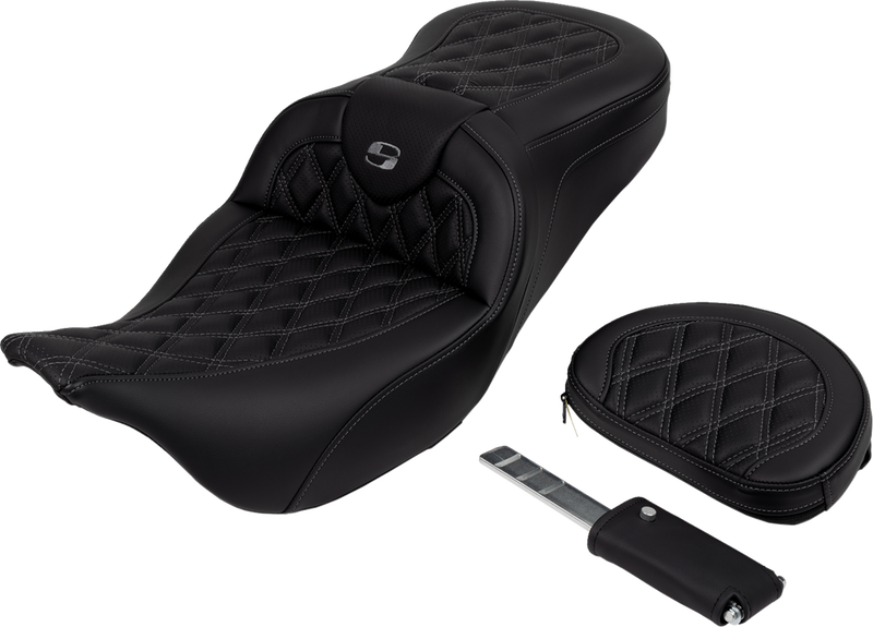 SADDLEMEN Roadsofa™ Seat - with Backrest - Dark Gray Stitch - Touring '08-'24