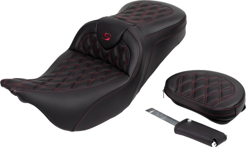 SADDLEMEN Roadsofa™ Seat - with Backrest - Wine Berry Stitch - Touring '08-'24