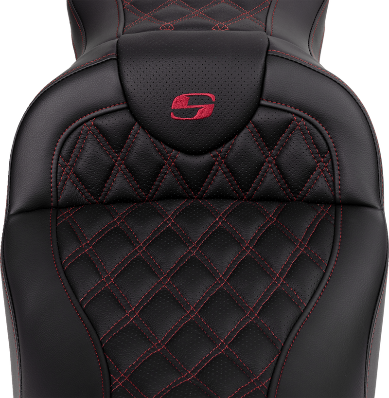 SADDLEMEN Roadsofa™ Seat - with Backrest - Wine Berry Stitch - Touring '08-'24