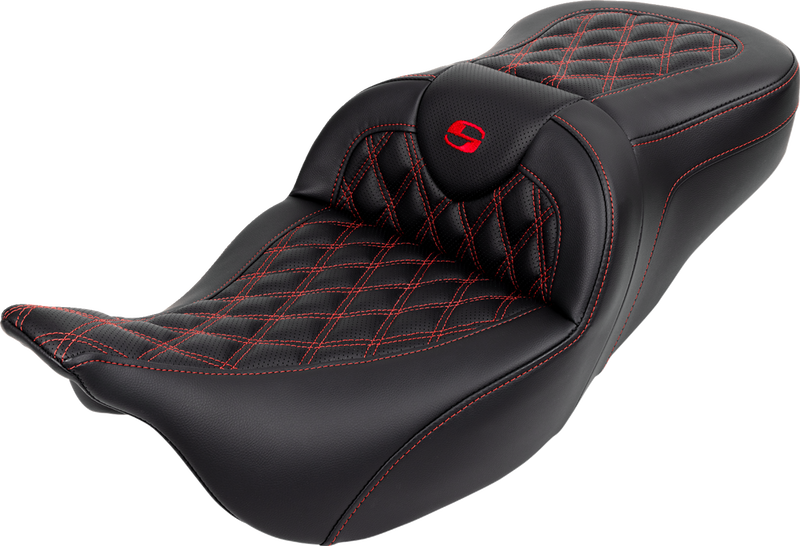 SADDLEMEN Roadsofa™ Seat - with Backrest - Red Stitch - Touring '08-'24