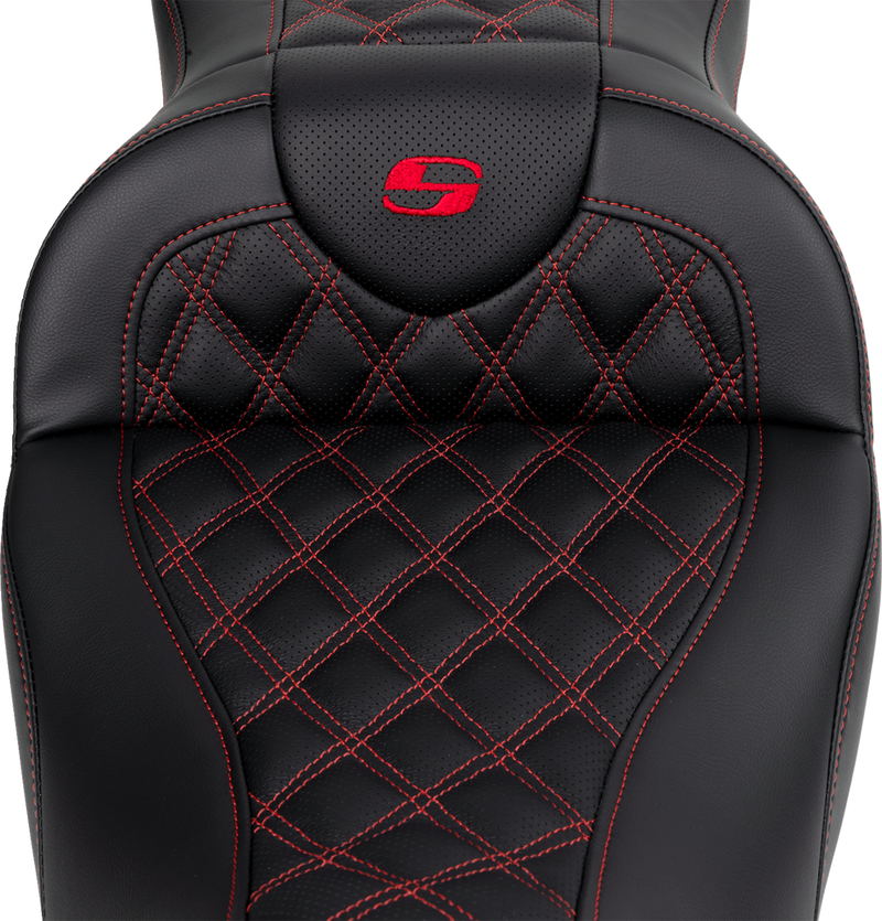 SADDLEMEN Roadsofa™ Seat - with Backrest - Red Stitch - Touring '08-'24
