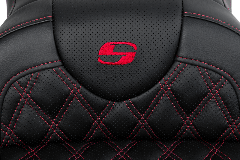 SADDLEMEN Roadsofa™ Seat - with Backrest - Red Stitch - Touring '08-'24