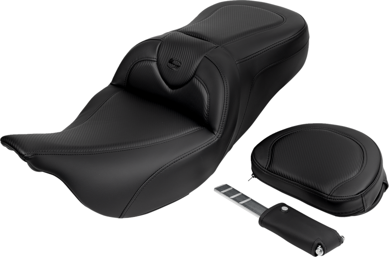 SADDLEMEN Roadsofa™ Seat - with Backrest - Carbon Fiber - Black Stitch - Touring '08-'24