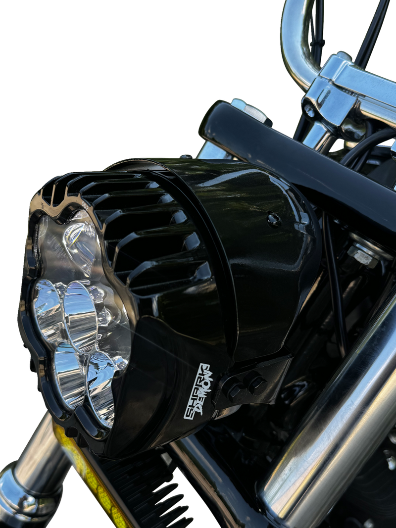 CUSTOM DYNAMICS LED Headlight - Shark Demon 2 - Pedestal Mount 1999-2022 Dyna, Sportster, Softail Models