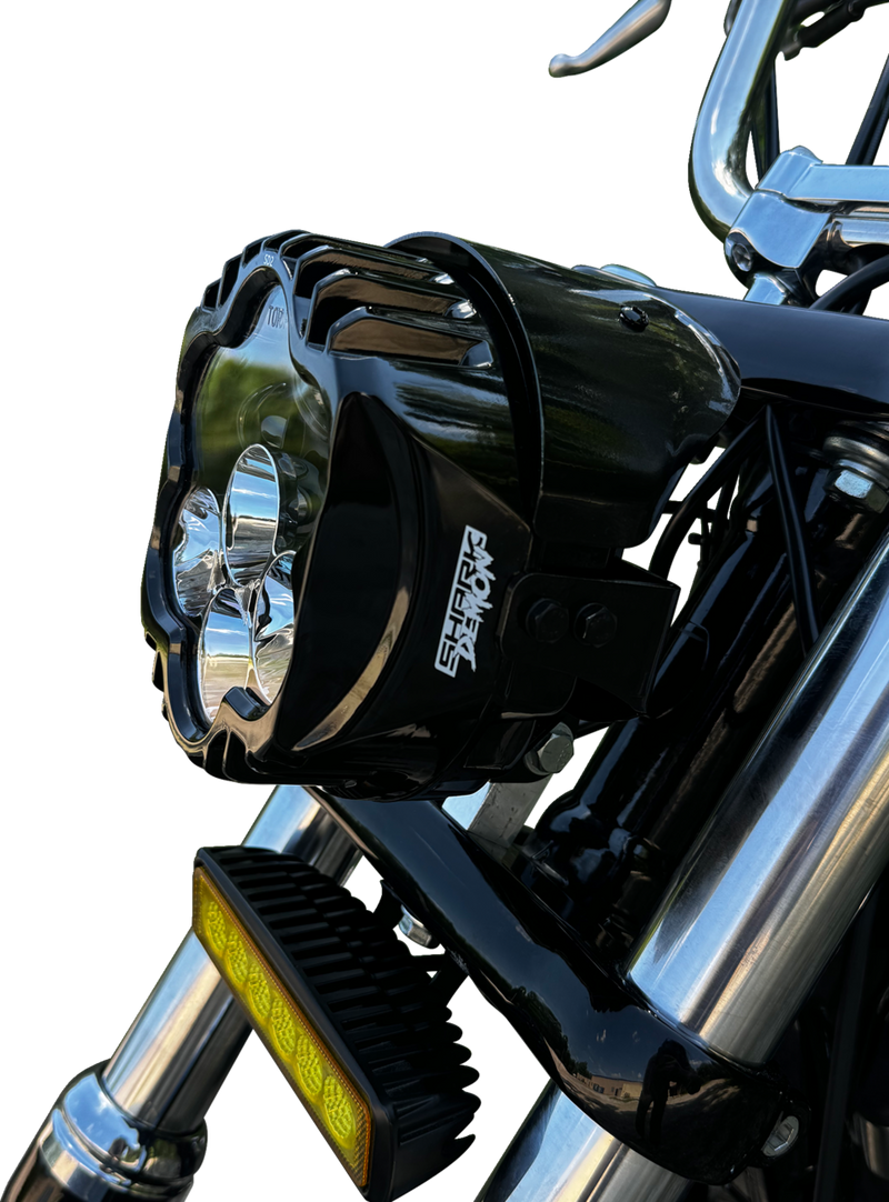CUSTOM DYNAMICS LED Headlight - Shark Demon 2 - Pedestal Mount 1999-2022 Dyna, Sportster, Softail Models