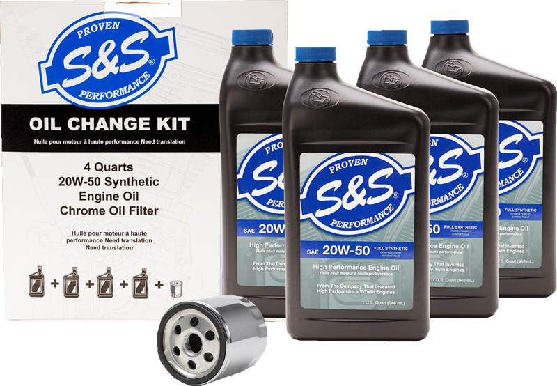 S&S CYCLE Oil Change Kit - Black Filter - '84-'99 Big Twin/'86-'17 Sportster - 4 US quarts