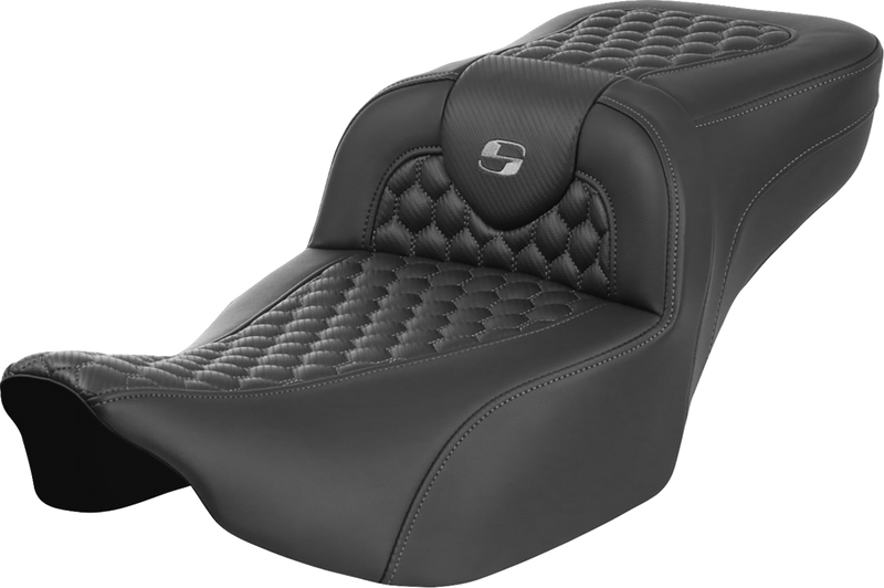 SADDLEMEN Roadsofa™ Extended Reach Seat - without Backrest - Honeycomb - Dark Gray Stitch - Touring '23.5-'25