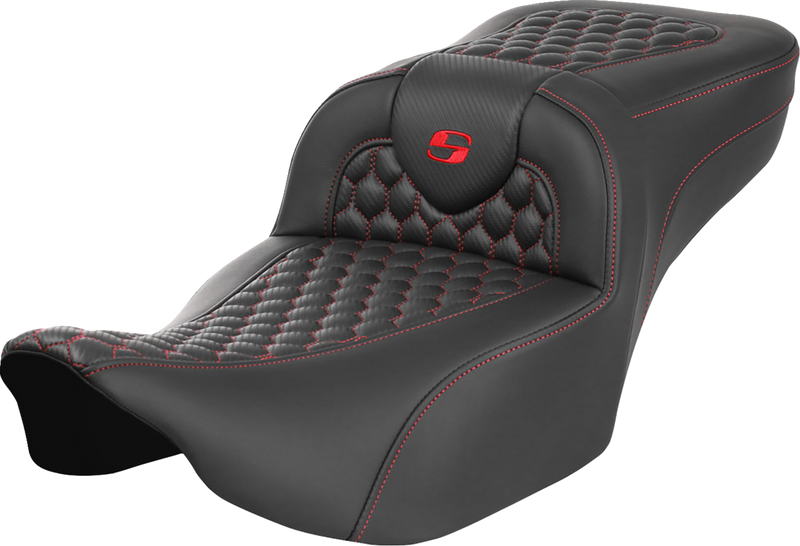 SADDLEMEN Roadsofa™ Extended Reach Seat - without Backrest - Honeycomb - Red Stitch - Touring '23.5-'25