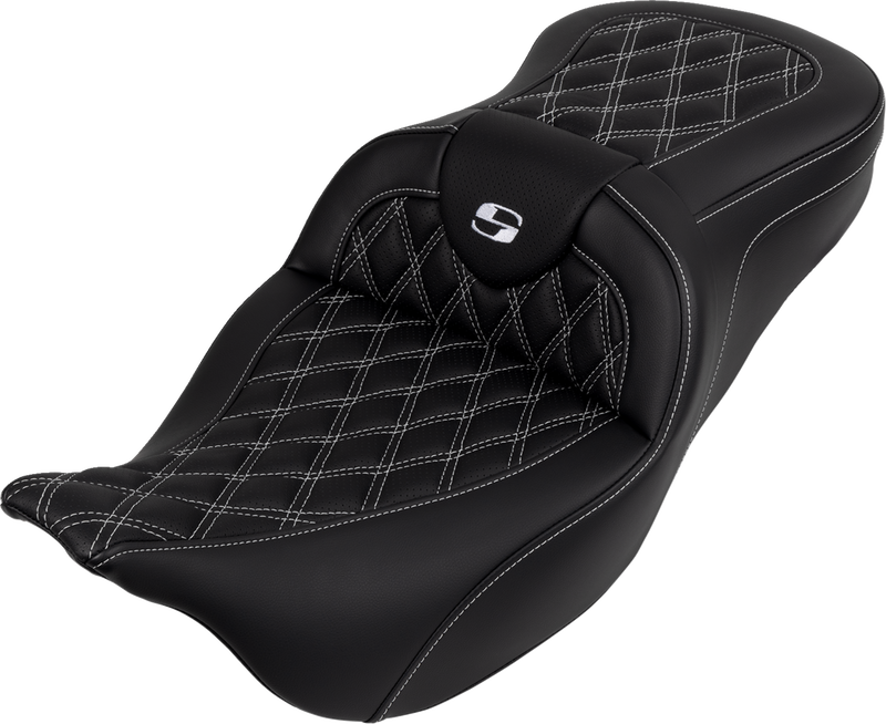 SADDLEMEN Roadsofa™ Seat - with Backrest - White Stitch - Touring '08-'24