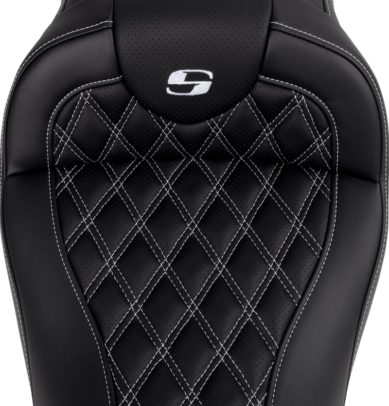 SADDLEMEN Roadsofa™ Seat - with Backrest - White Stitch - Touring '08-'24